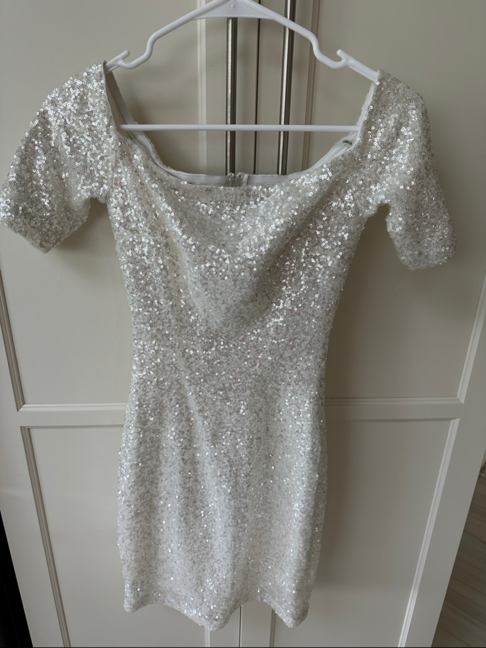 B Darlin White Sequin Off-Shoulder Mini Dress